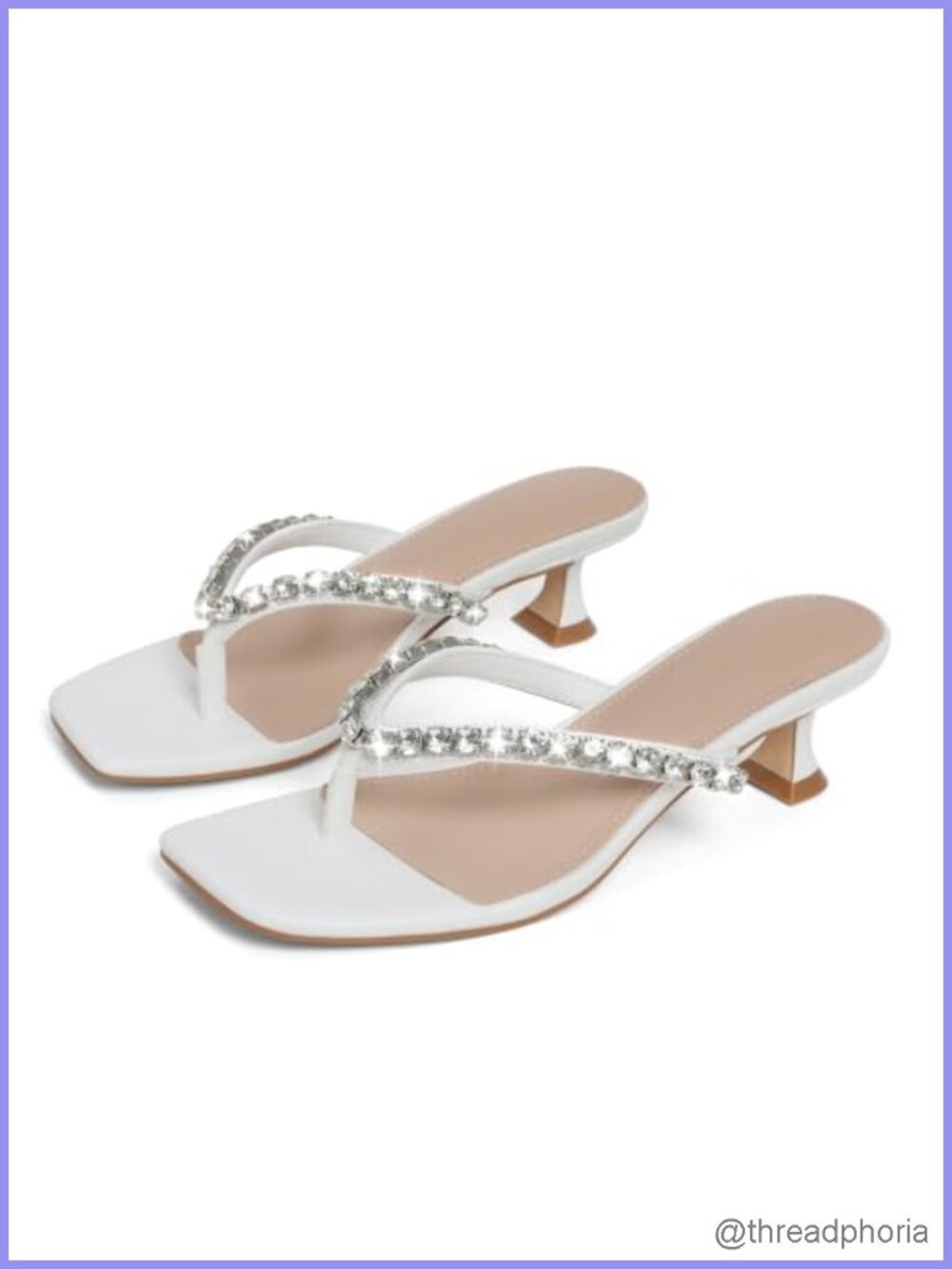 Rhinestone Kitten Heel Sandals Square Toe Low Heel Slip On Dressy Summer Shoes